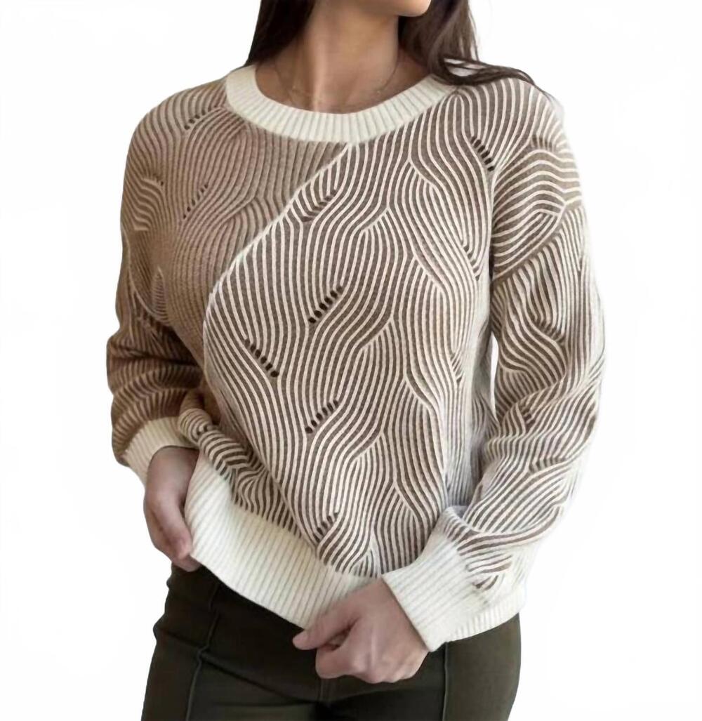 NEW ABLE milli two tone spiral design sweater in mocha cream knit